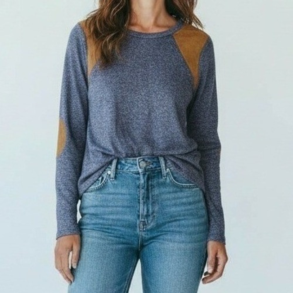 My Story Sweater Women X Small Blue Faux Suede Western Outdoor Preppy‎ School
